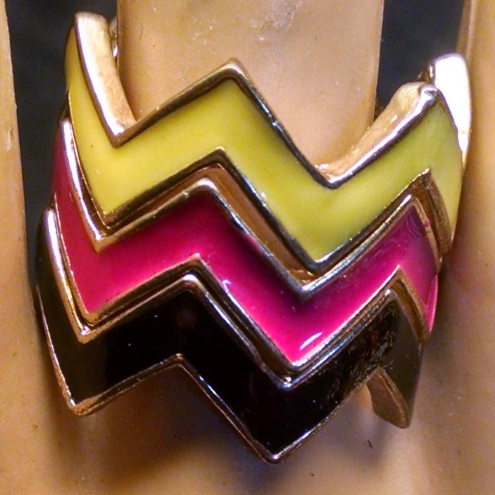 3 Enamel Zig Zag Stackable Multi Color Ring - image 1